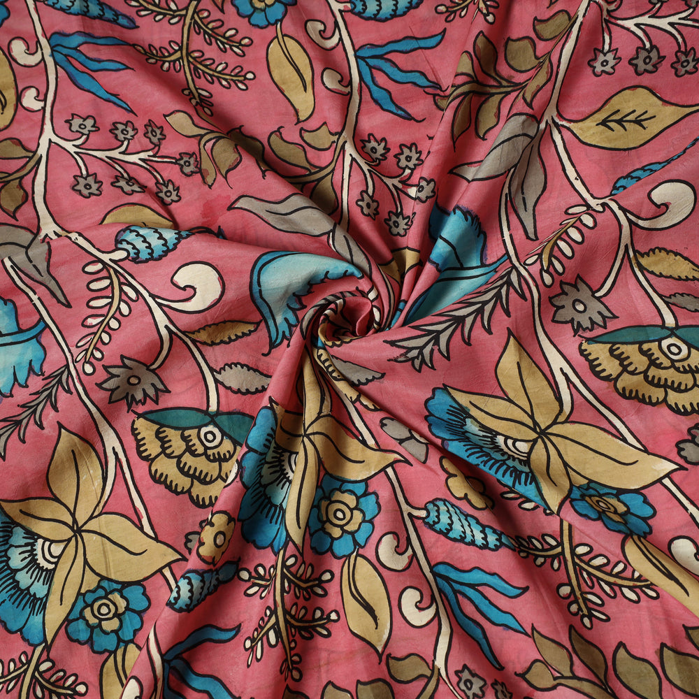 Pink - Bangalore Silk Srikalahasti Handpainted Pen Kalamkari Fabric 18