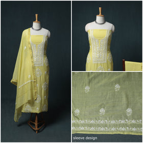 Lucknowi Chikankari Heavy Sequin & Beadwork Mul Chanderi Unstitched Dress Material: Kurta, Bottom & Dupatta 03