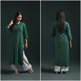 Plain Running Stitch Pintuck Cotton Straight Long Kurta for women 05