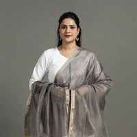 Grey - Handloom Silk Cotton Zari Work Maheshwari Dupatta 01