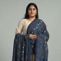 Blue - Block Printed Cotton Ajrakh Dupatta with Tassels 03