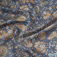 Blue - Sanganeri Block Print Chanderi Silk Fabric 08