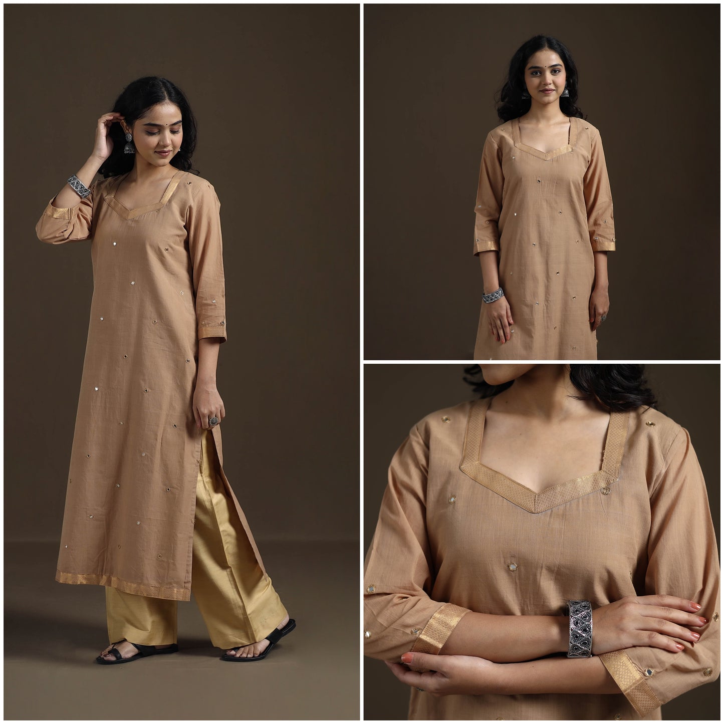 Mangalagiri Pure Handwoven Cotton Mirror Work Straight Kurta for women 02