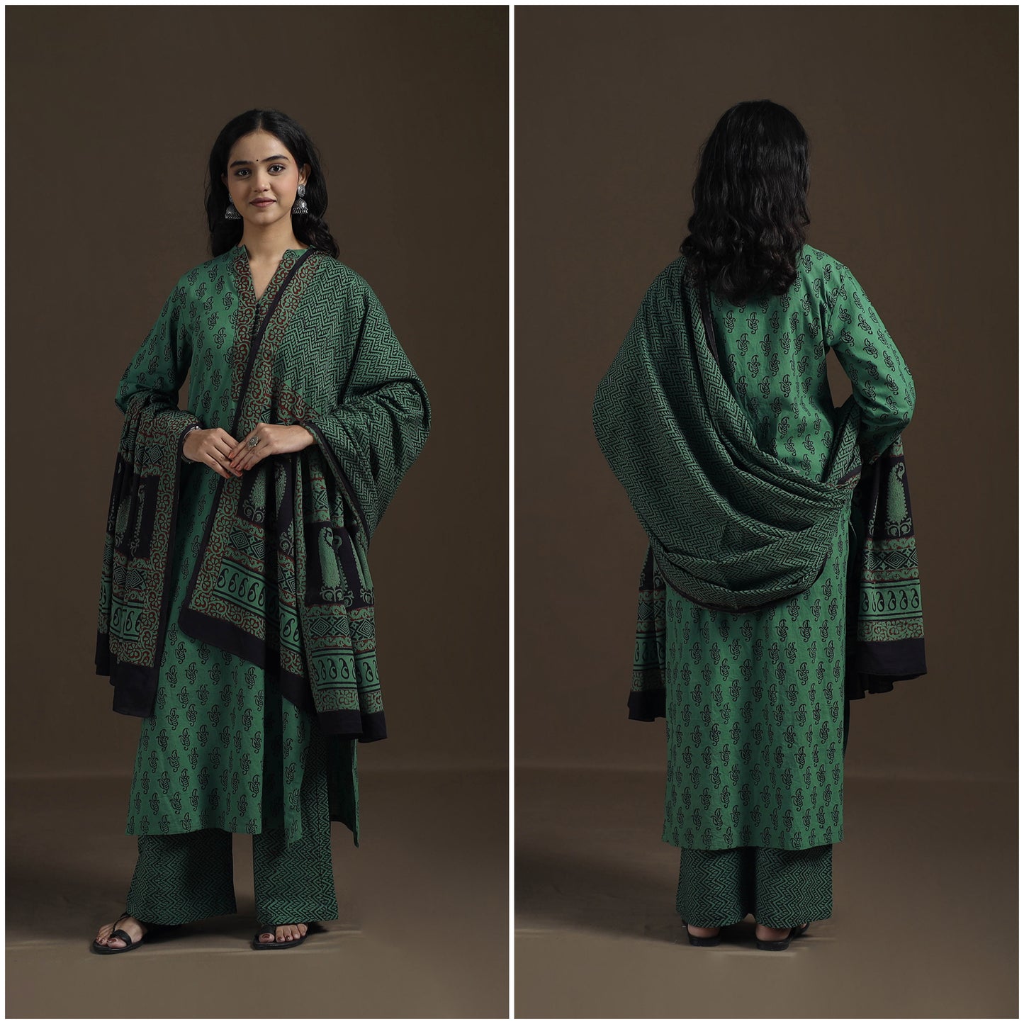 Natural Dyed Hand Block Bagh Print Cotton Suit Set with Dupatta for Women 24