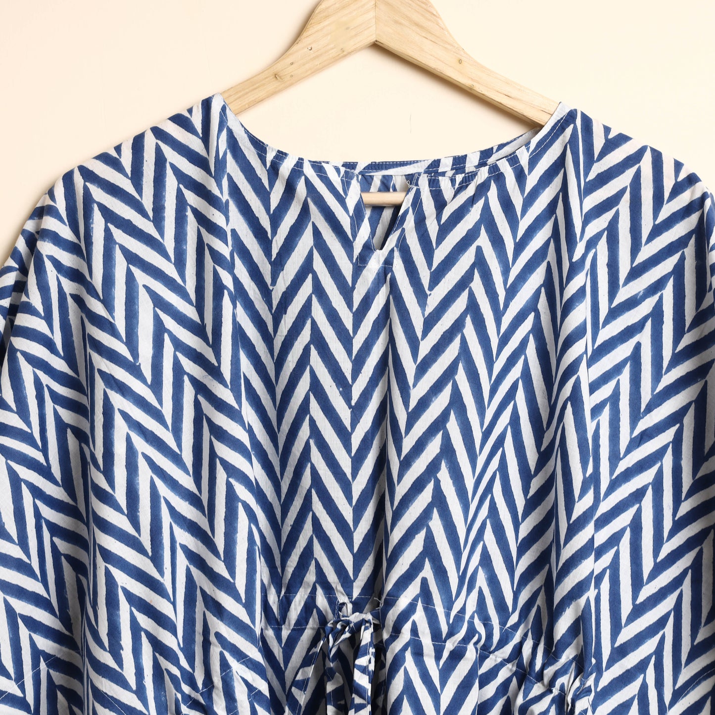 Blue - Hand Block Printed Kaftan & Pyjama Night Suit Set
