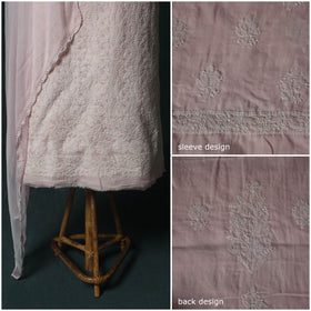 Pink - Lucknowi Chikankari Hand Embroidered Cotton 3pc Unstitched Dress Material Suit Set 03
