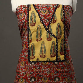 Red - bagru cotton unstitched kurta material with patchwork