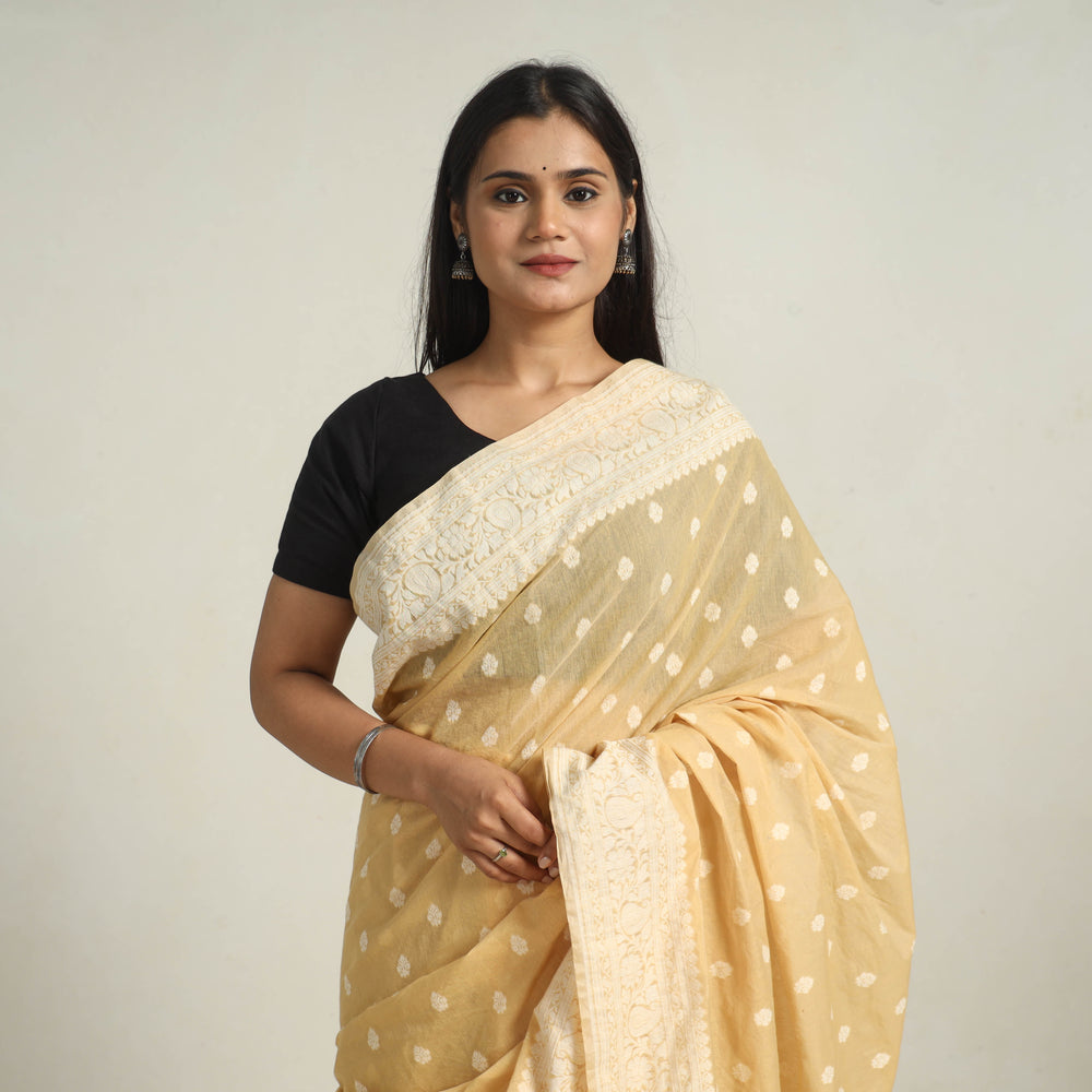 Yellow - Banarasi Silk Cotton Cutwork Buti Saree 57