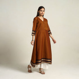 Thread Border Cotton A-Line Coffee Brown Kanchipuram Kurta for Women