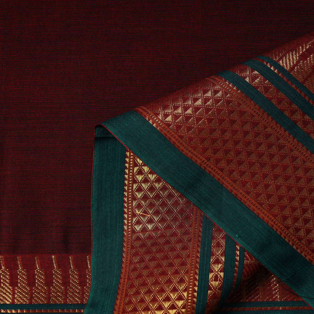 Maroon - Prewashed Dharwad Mercerised Cotton Zari Border Fabric 06