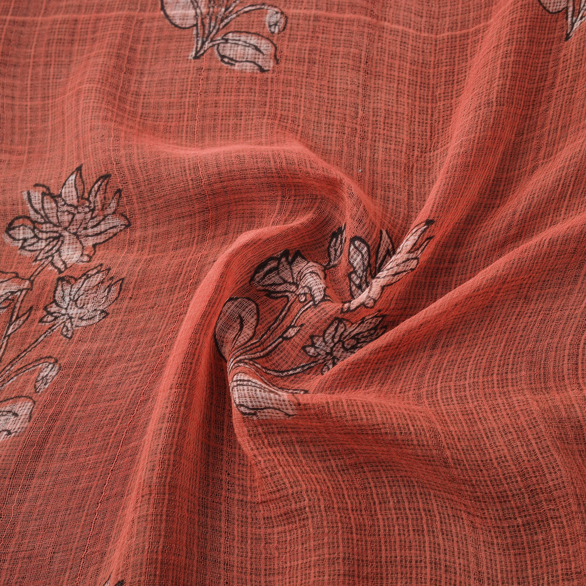 Red - Akola Hand Block Print Kota Doria Cotton Fabric 49