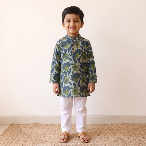 Green - Kids Pure Cotton Kurta in Bagru Block Prints (2-3 Years) 75
