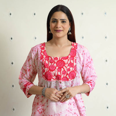 Pink - Kutch Batik Printed Cotton A-Line Kurta