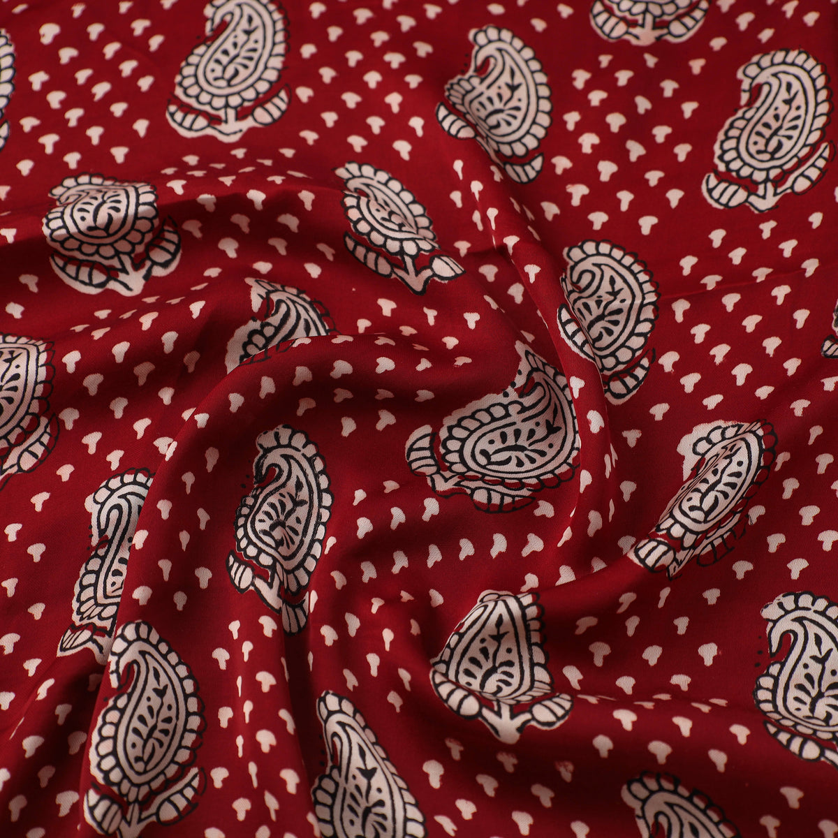 Red - Hand Block Modal Silk Bagh Print Fabric 01