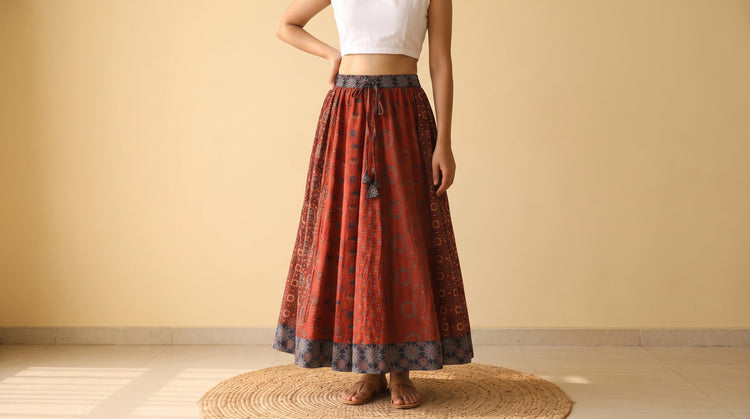 Ajrakh Hand Block Print Cotton Skirts for Women