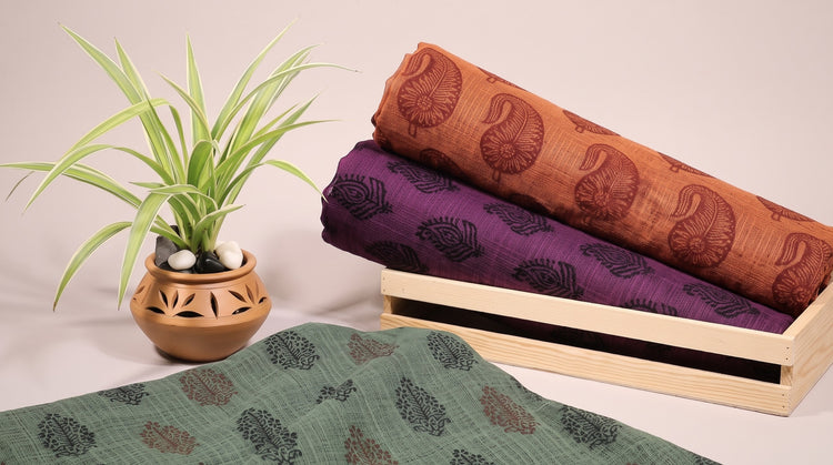 Bagh Hand Block Print Natural Dyed Fabrics in Cotton & Silk