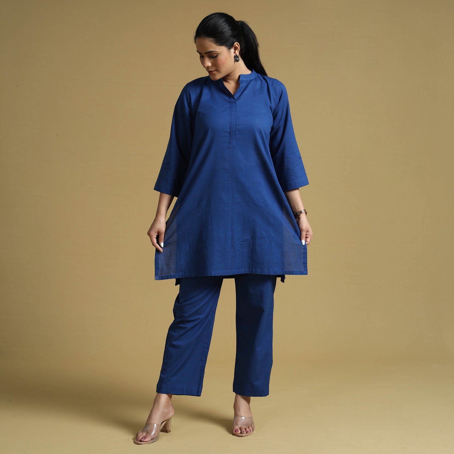 Dark Blue - Plain Dyed Cotton Co-Ord Set