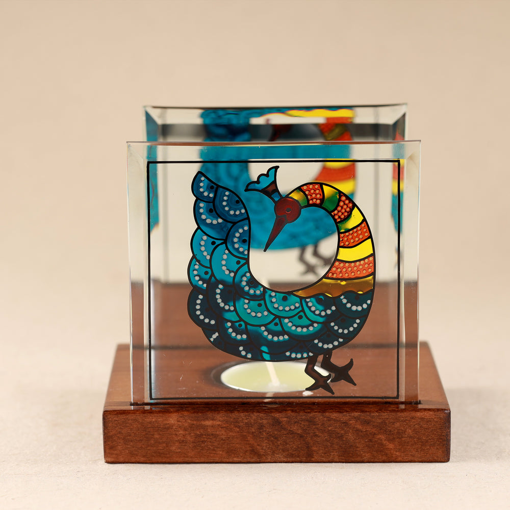 Tejaswini - Hand-painted Glass Gond T Light Holder