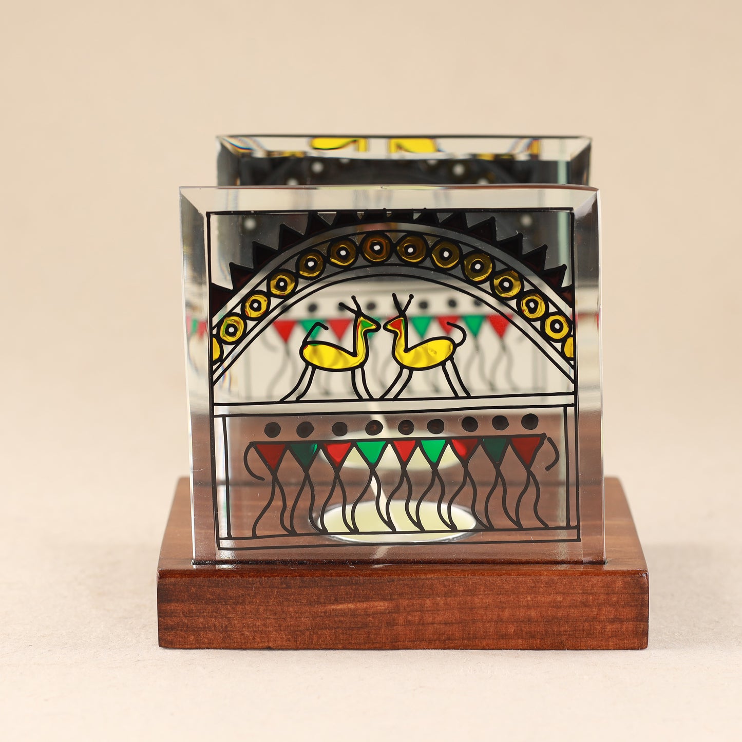 Tejas - Hand-painted Glass Saura T Light Holder