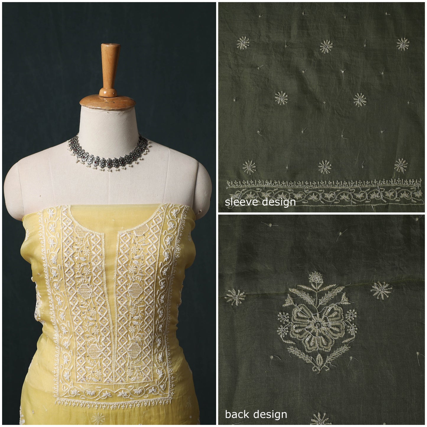Pure Organza Silk Unstitched Heavy Hand Embroidered Beadwork 2pc Chikankari Kurta Set 03