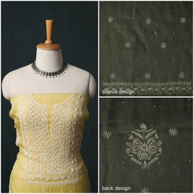 Pure Organza Silk Unstitched Heavy Hand Embroidered Beadwork 2pc Chikankari Kurta Set 03