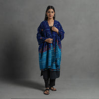 Blue - Handwoven Merino Wool Bandhani Shawl w/ Neran Embroidery 28