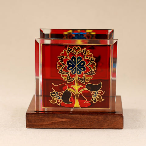 Tejomay - Hand-painted Glass Kalamkari T Light Holder