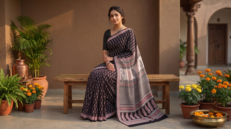 Traditional Bagh Hand Block Print Natural Dyed Sarees