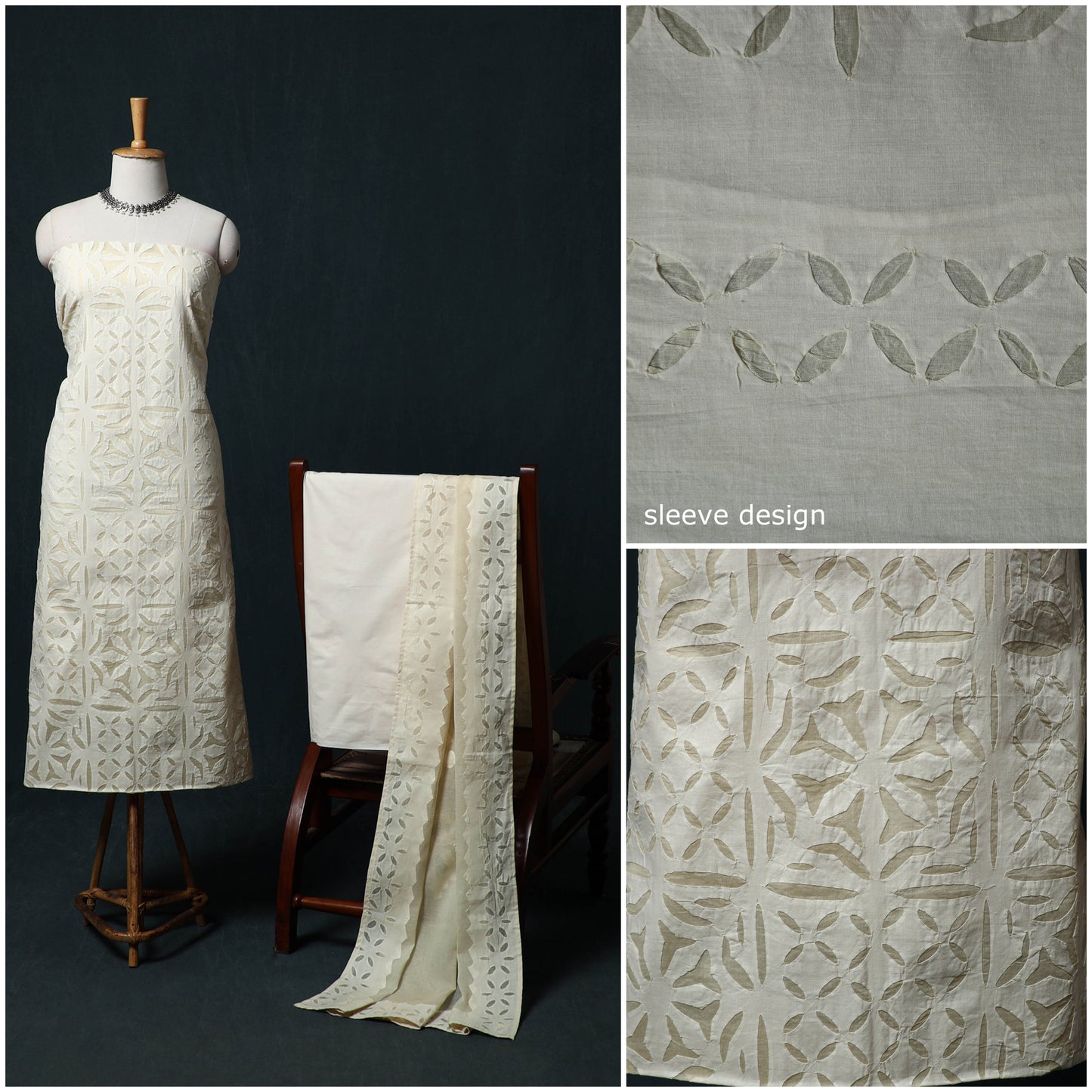 Barmer Applique Cutwork Cotton 3pc Unstitched Dress Material Suit Set 03