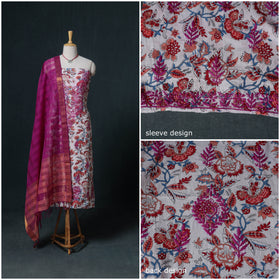 Lucknowi Chikankari Hand Work Unstitched Dress Material: Kurta & Dupatta with Jewellery 02