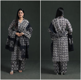 Hand Batik Print Cotton Suit Set with Dupatta for Women 12