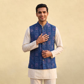 Sambalpuri Ikat Weave Cotton Men Nehru Jacket 06