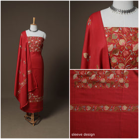 Embroidered Woolen Unstitched Dress Material: Kurta, Bottom & Dupatta 21