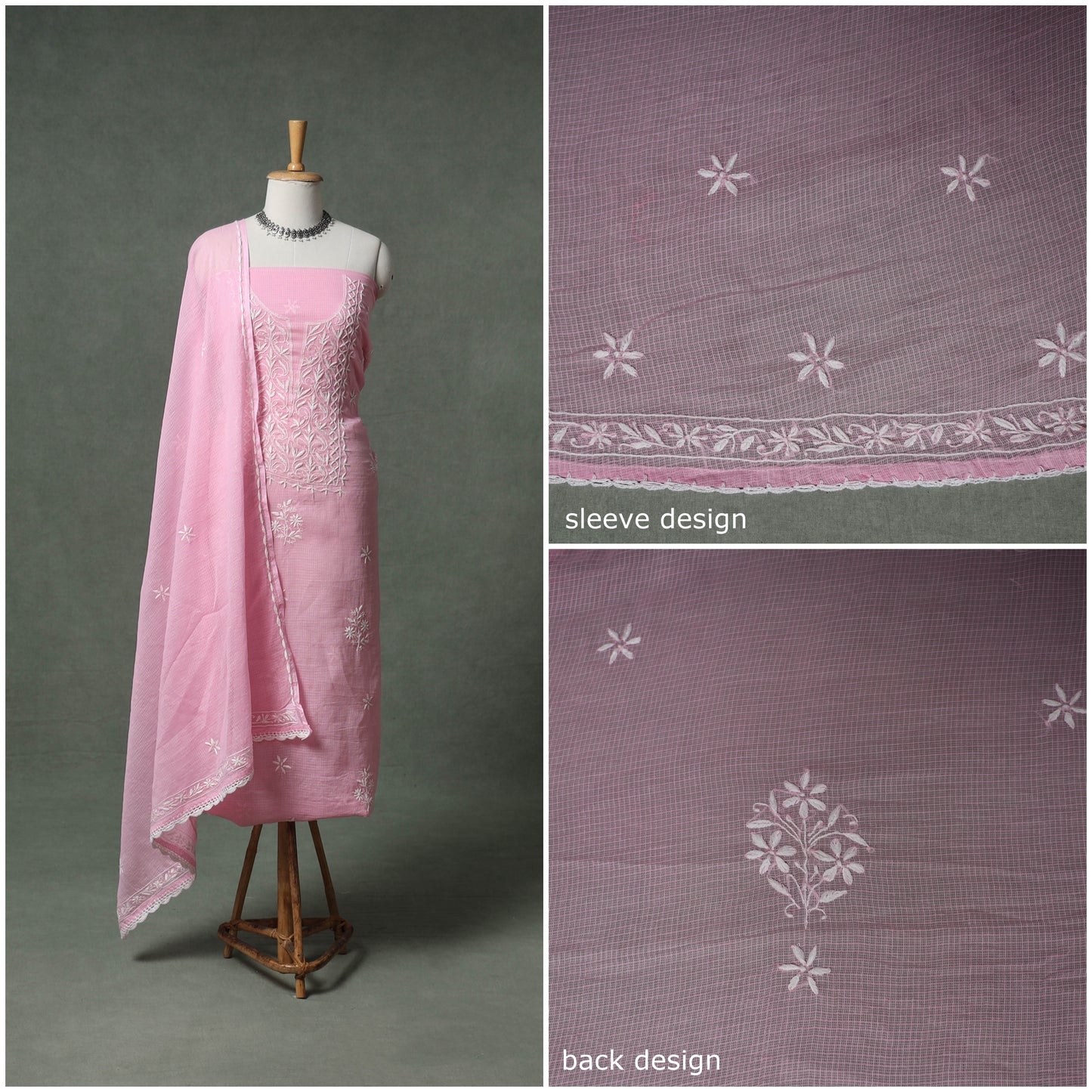 Lucknowi Chikankari Kota Doria Cotton Unstitched Dress Material: Kurta with Dupatta 29