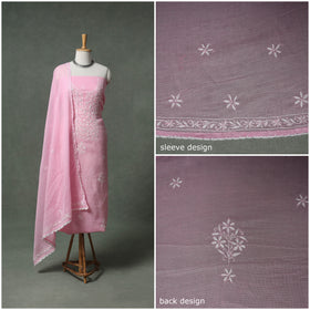 Lucknowi Chikankari Kota Doria Cotton Unstitched Dress Material: Kurta with Dupatta 29