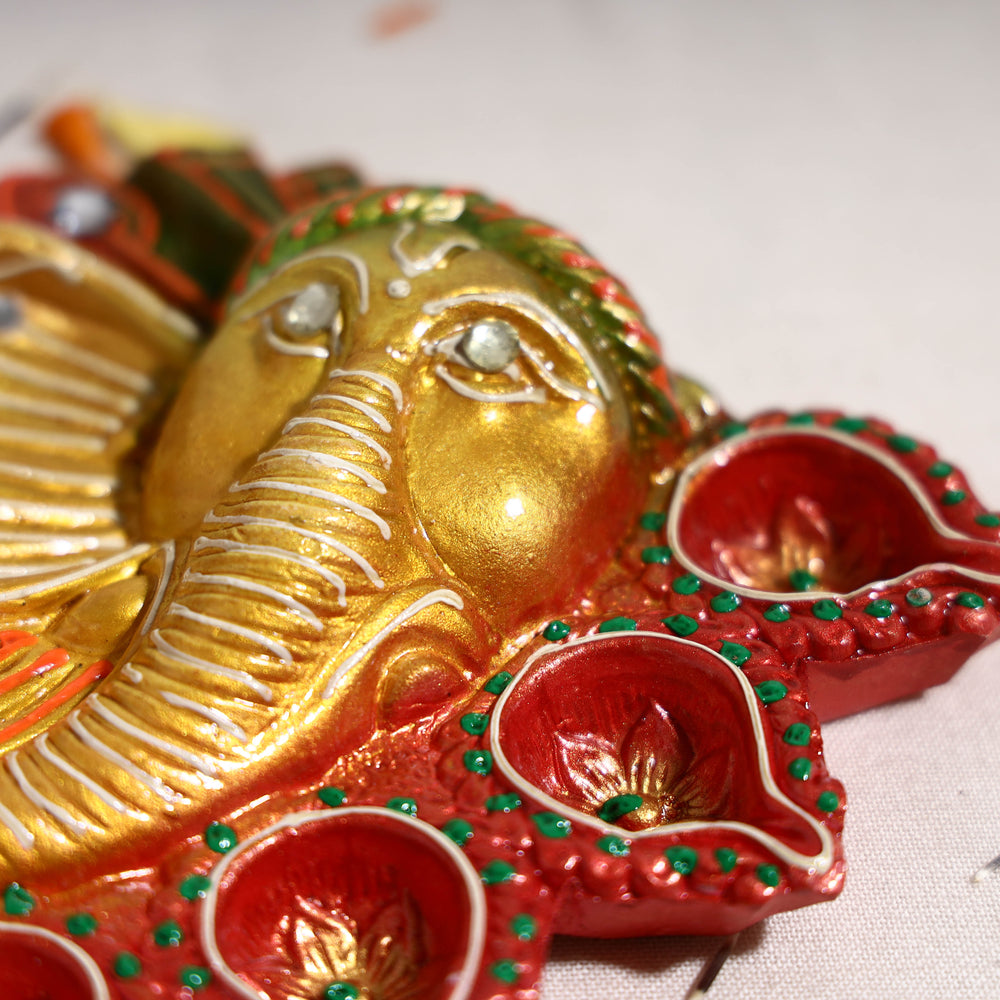 Festive Decor Terracotta Handpainted Ganesh Diya