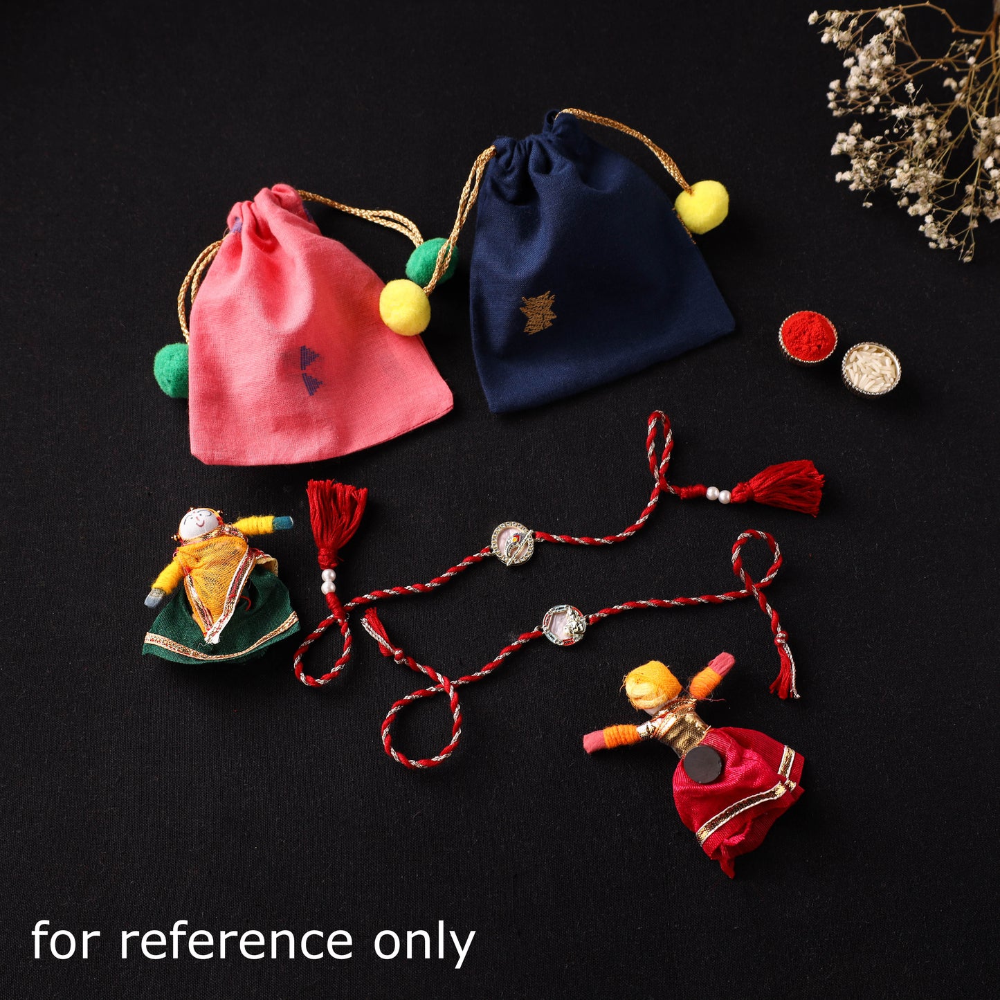 Handcrafted Kundan Beaded Bhaiya Bhabhi Rakhi Set with Potli 57