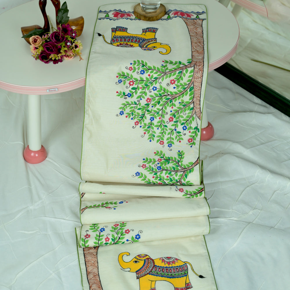 Madhubani Handpainted Chanderi Table Runner