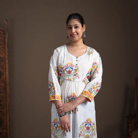 Gota Work Floral Sanganeri Block Print Cotton Straight Long Kurta for Women 07