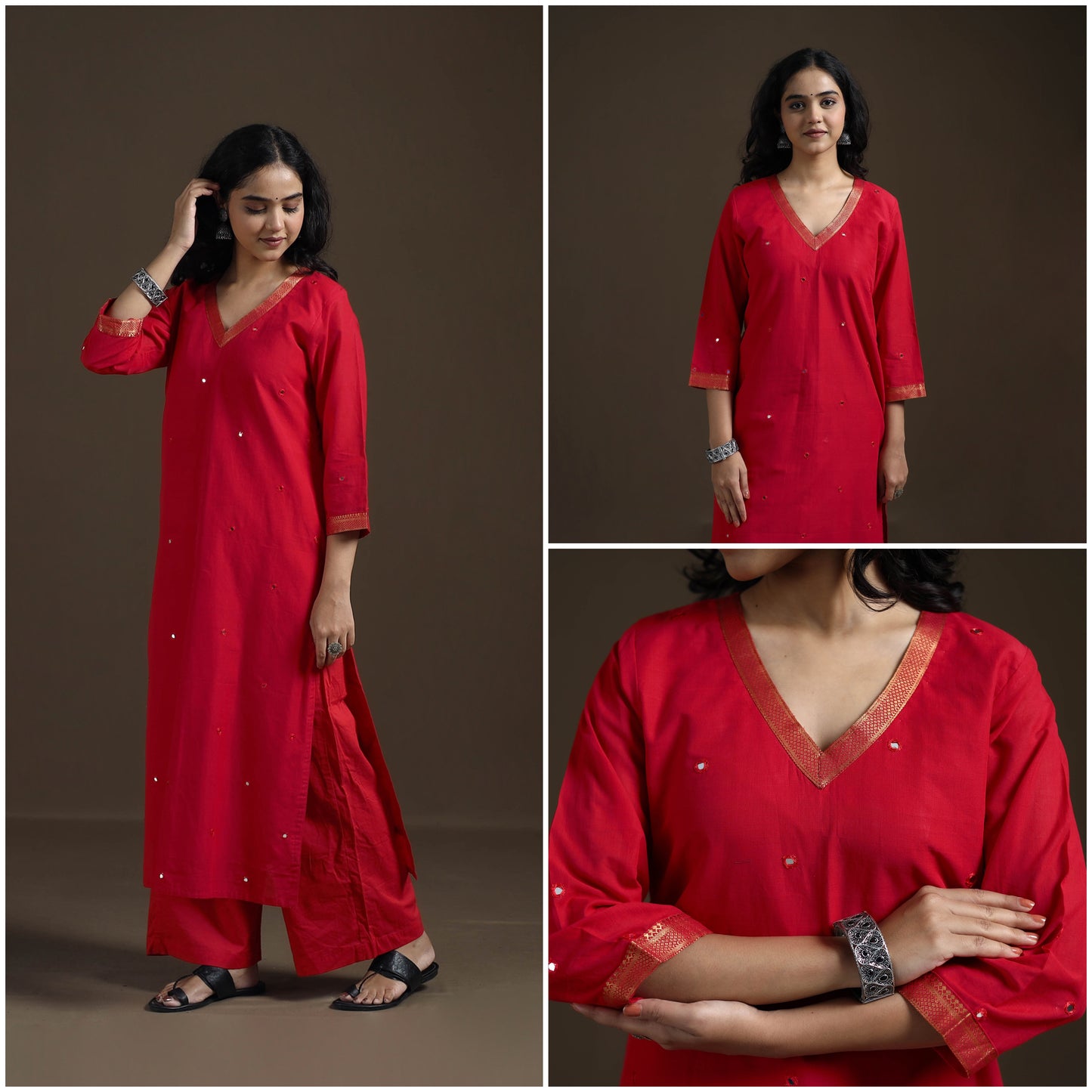 Mangalagiri Pure Handwoven Cotton Mirror Work Straight Kurta for women 23