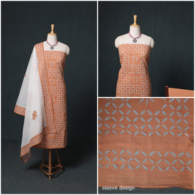 Barmer Applique Cutwork Kota Doria Cotton Unstitched Dress Material: Kurta, Bottom & Dupatta 03