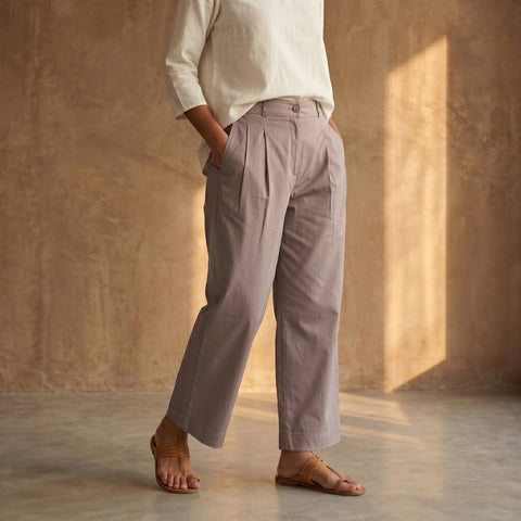 Beige - Cotton Lycra Elasticated Plain Pant for Women 05