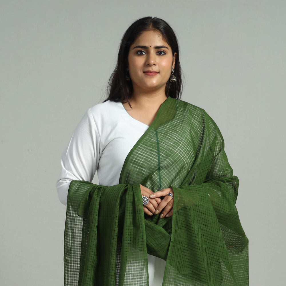 Green - Handloom Missing Checks Cotton Mangalagiri Dupatta 08