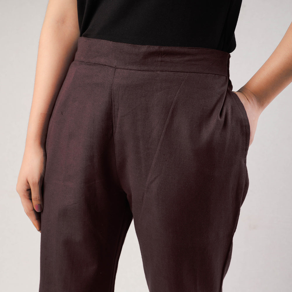 Brown - Cotton Tapered Casual Pant for Women