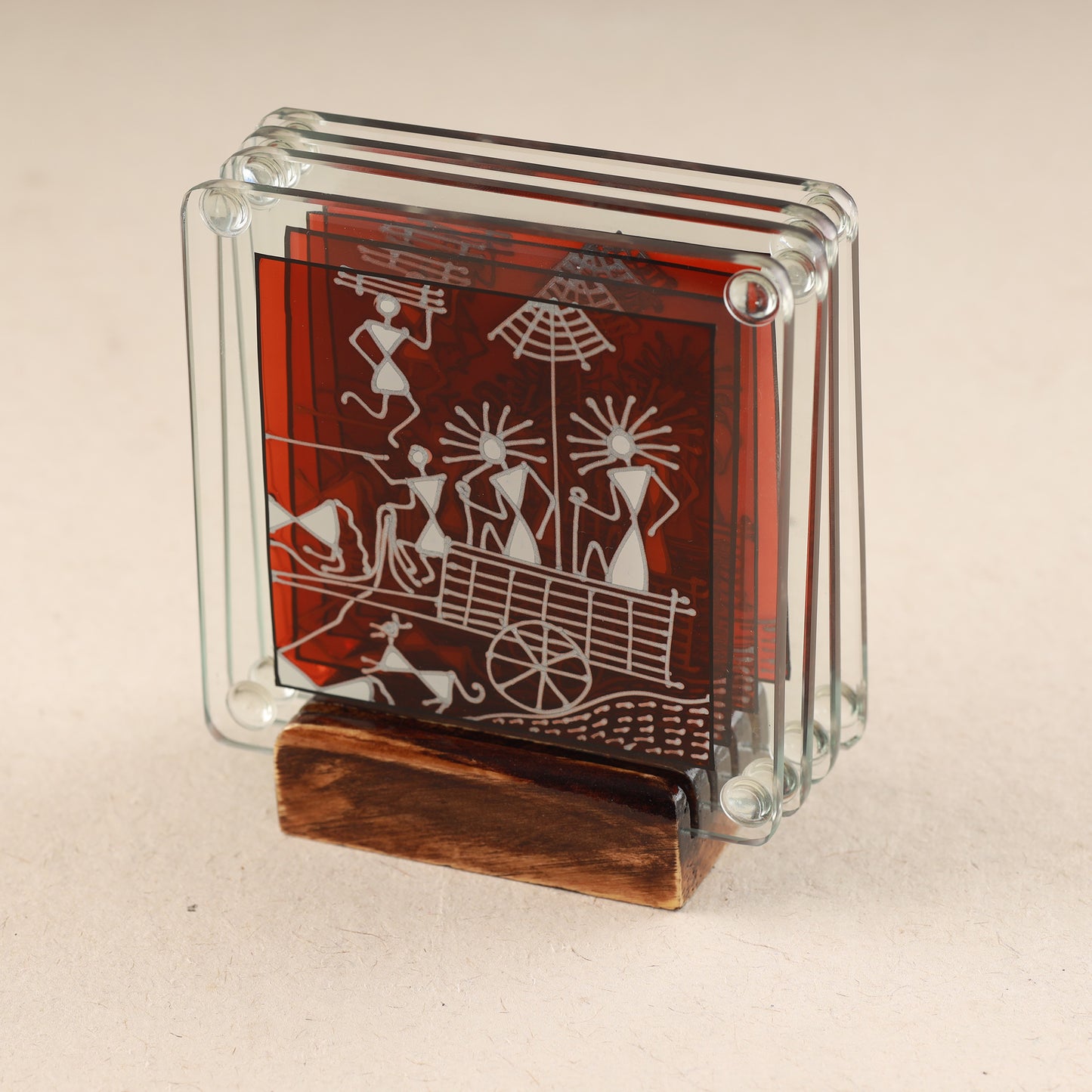 Hrushabh-Shakat-Hand-painted Glass Warli Coasters