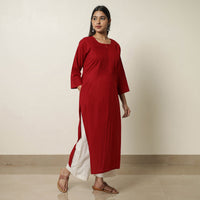 Maroon - Plain Cotton Pintuck Long Kurta 27