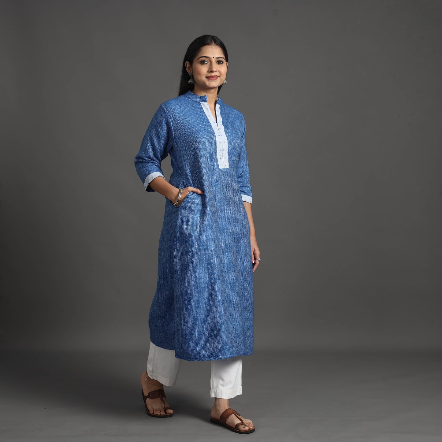 Afiya Blue Merino Woolen Kurta