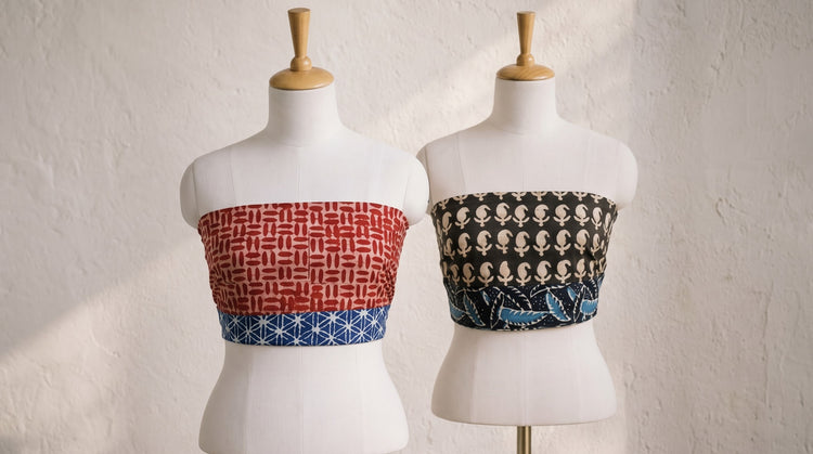 Cotton Blouse Pieces in Pipad Block Printing