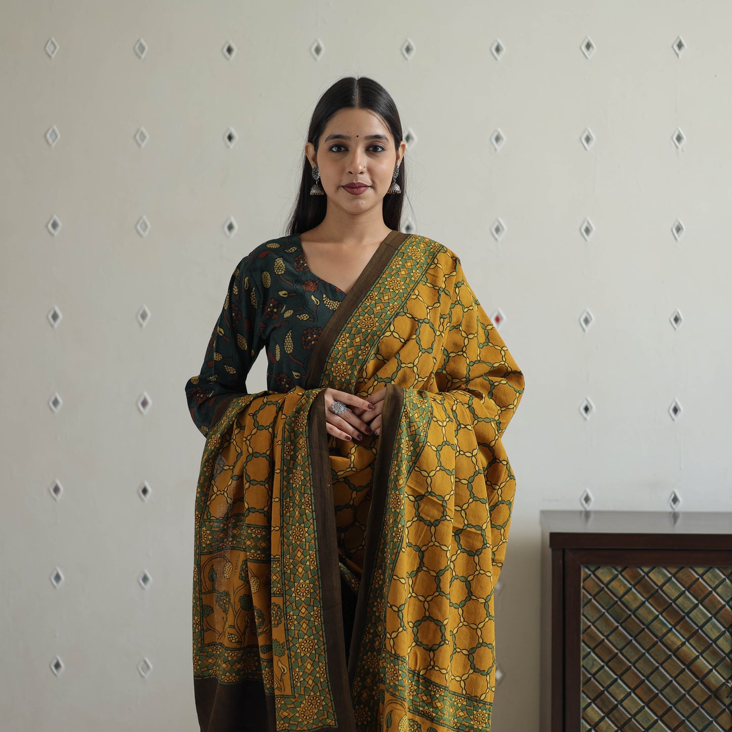 Green - Block Printed Cotton Ajrakh Kurta Set 02