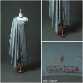 Kashmiri Sozni Hand Embroidered Pure Merino Wool Unstitched Dress Material: Kurta, Bottom with Dupatta 02